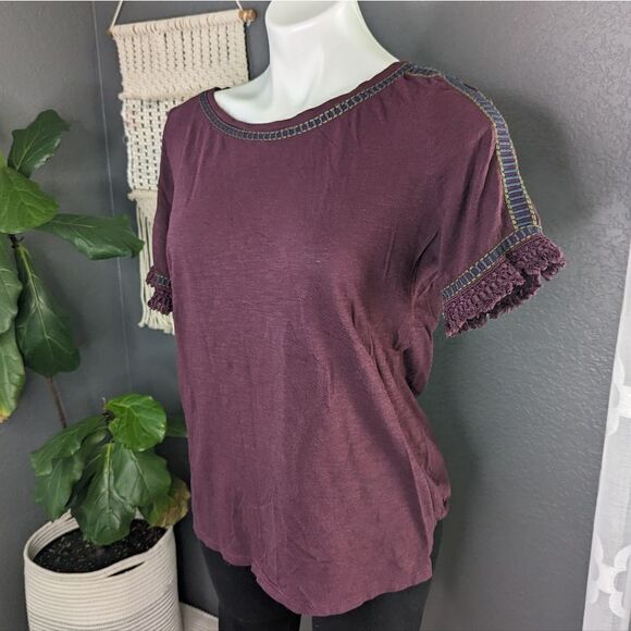 LOFT Plum Embroidered Short Sleeve Shirt - Picture 6 of 7